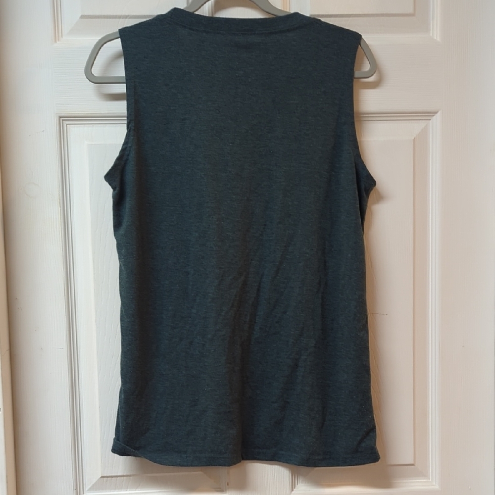 Sunshine and Coffee Graphic Tank Top - Dark Heather Green and Yellow - Picture 3 of 4